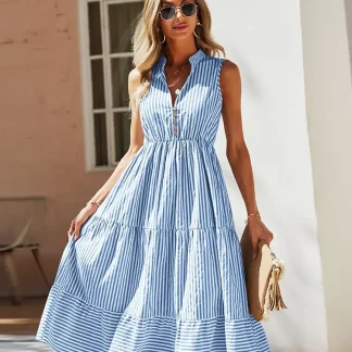 Striped Button-Front Maxi Sundress